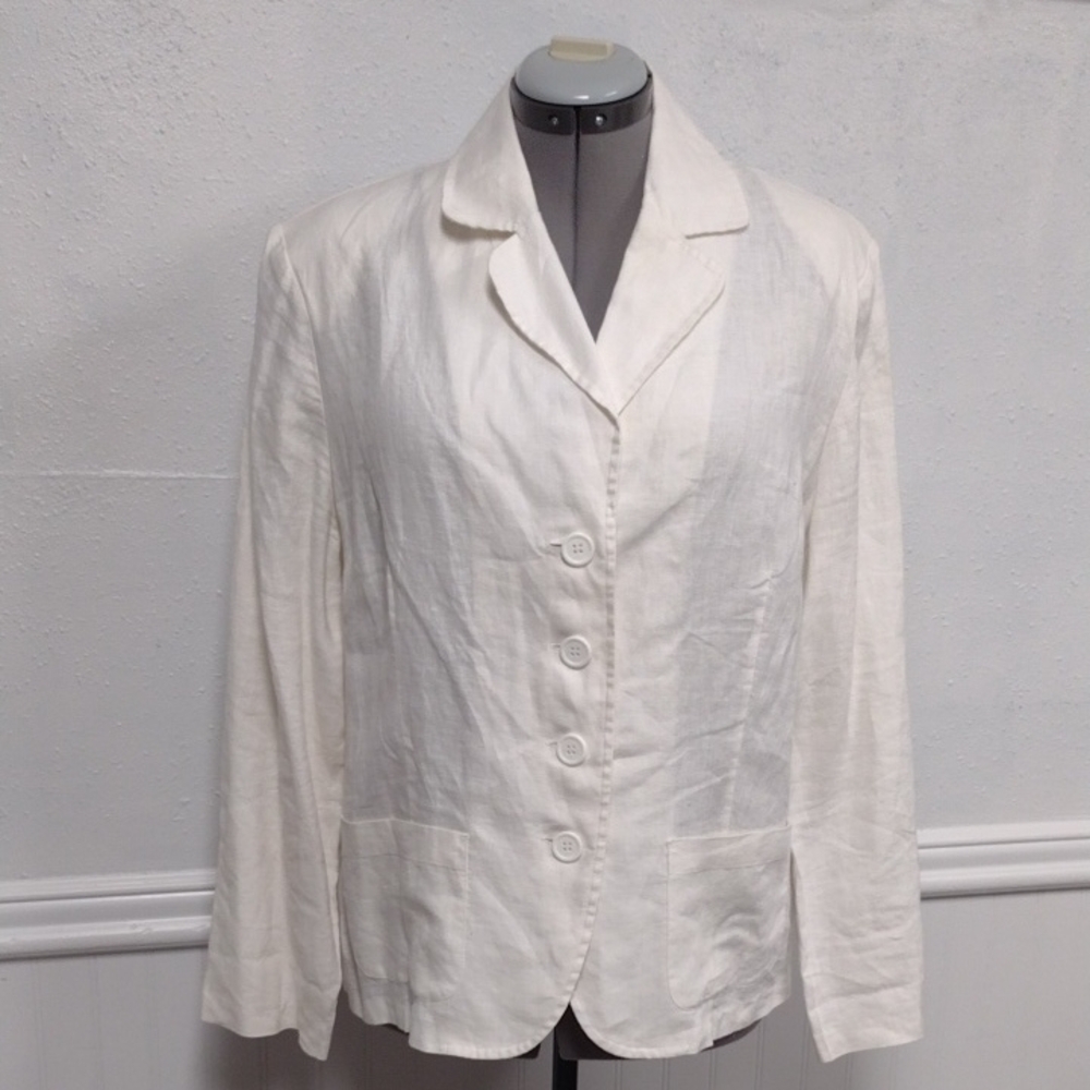 Spiegel Women's 100%Linen Cream Blazer Vacation Beach Casual, Bohemian.